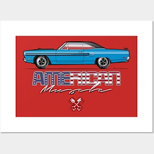 Blue 1970 American Muscle Posters and Art